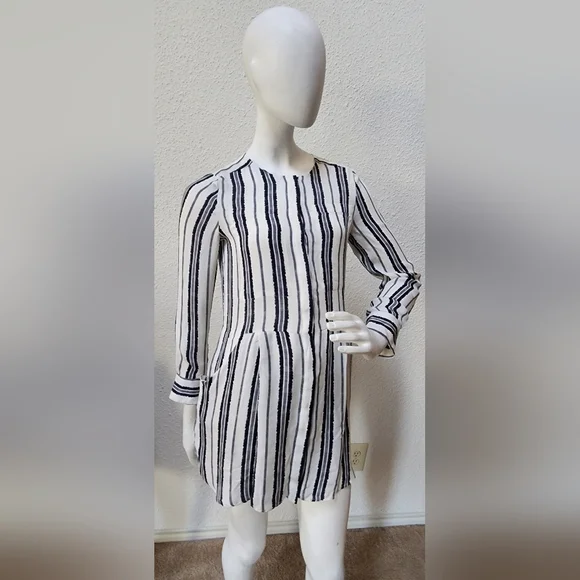 A.L.C. Silk Navy and White Striped Mini Shirt Dress Size XS - Picture 2 of 8